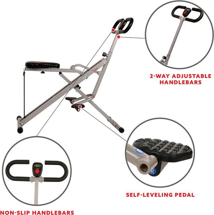 Sunny Health & Fitness Row-N-Ride Squat Assist Trainer for Glutes Workout with Adjustable Resistance, Easy Setup & Foldable Exercise Equipment, Glute & Leg Exercise Machine