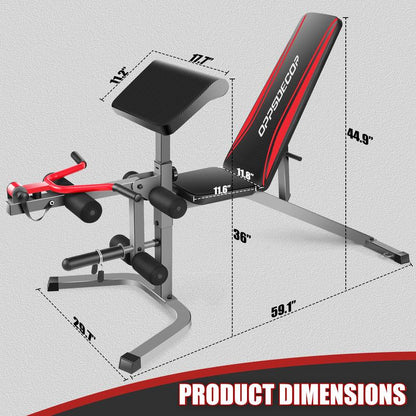 OPPSDECOR Olympic Adjustable Weight Bench Press with Leg Extension and Preacher Curl Pad, 900 lbs Capacity for Home Gym