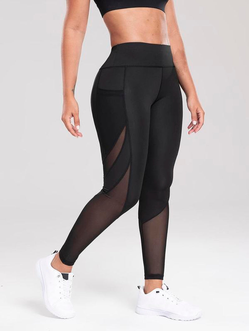 Women's High Waist Sheer Sports Leggings with Contrast Mesh Pockets - Breathable and Comfortable Activewear for Yoga, Gym, and Outdoor Activities in All Seasons