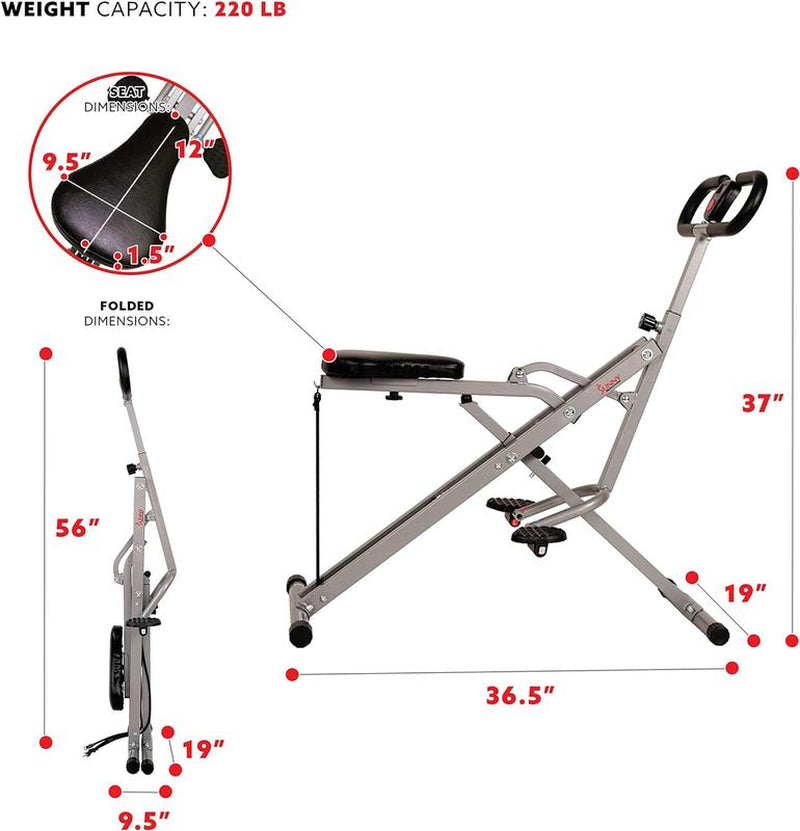 Sunny Health & Fitness Row-N-Ride Squat Assist Trainer for Glutes Workout with Adjustable Resistance, Easy Setup & Foldable Exercise Equipment, Glute & Leg Exercise Machine