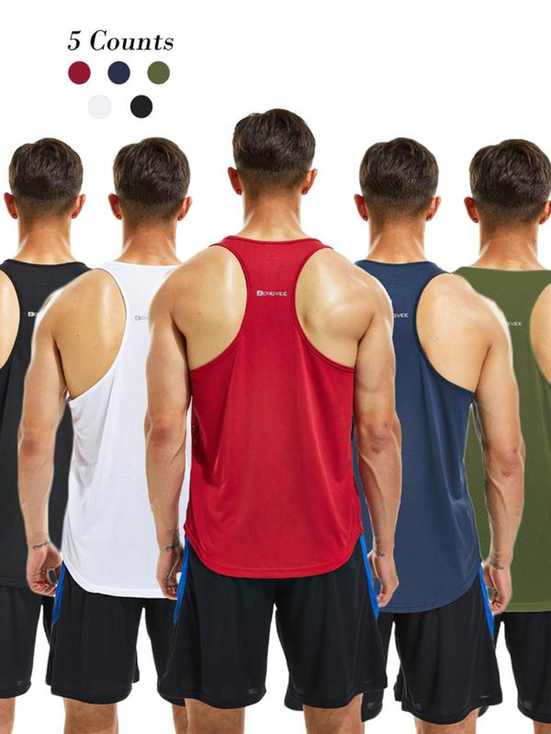 Men'S Letter Print round Neck Sports Tank Top, Loose Sporty Breathable Quick Drying Racerback Tank Top, Summer Outfits 2024