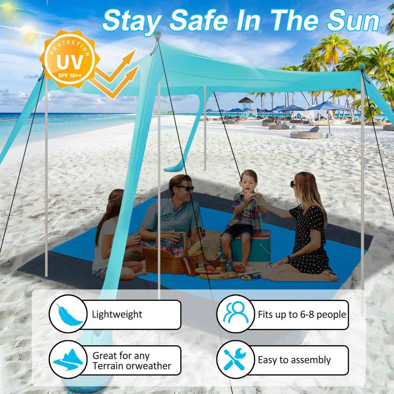 Beach Tent, Beach Canopy Tent Sun Shade with Beach Blanket, Beach Tent Sun Shelter 11X11 FT with UPF 50+ UV Protection, Beach Sun Shade for Beach, Camping, Backyard and Picnics