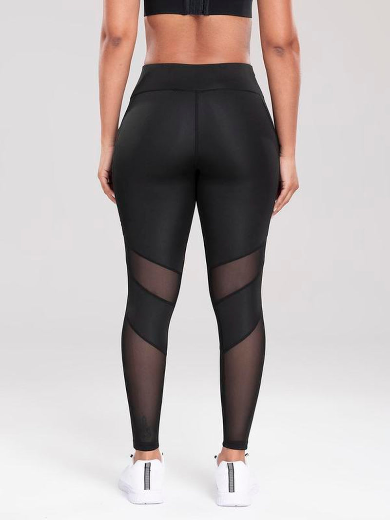 Women's High Waist Sheer Sports Leggings with Contrast Mesh Pockets - Breathable and Comfortable Activewear for Yoga, Gym, and Outdoor Activities in All Seasons