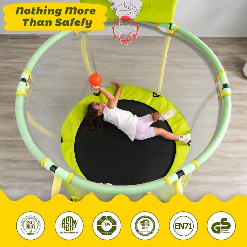 Virubi 4FT Trampoline 48" Indoor Mini Toddler Trampoline with Enclosure, Basketball Hoop and Ball Included, Arc Designed and Full Surrounded for Extra Protection Trampoline Kids