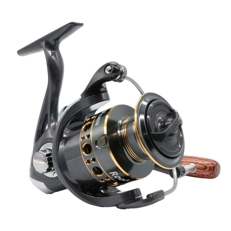 Fishing Reel, High-Strength High Strength Fishing Reel with Wooden Foldable Handle, 5.2:1 High Speed Fishing Reel for Freshwater & Sea