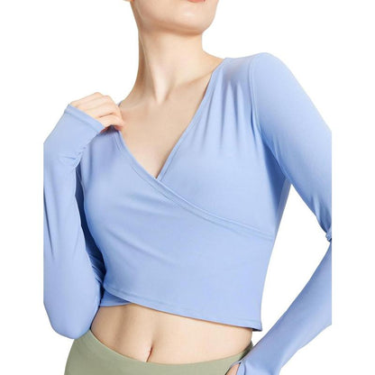 Baleaf Women'S Long Sleeve Crop Top Wrap Tops for Yoga V Neck Slim Fit Shirts with Thumb Holes for Workout