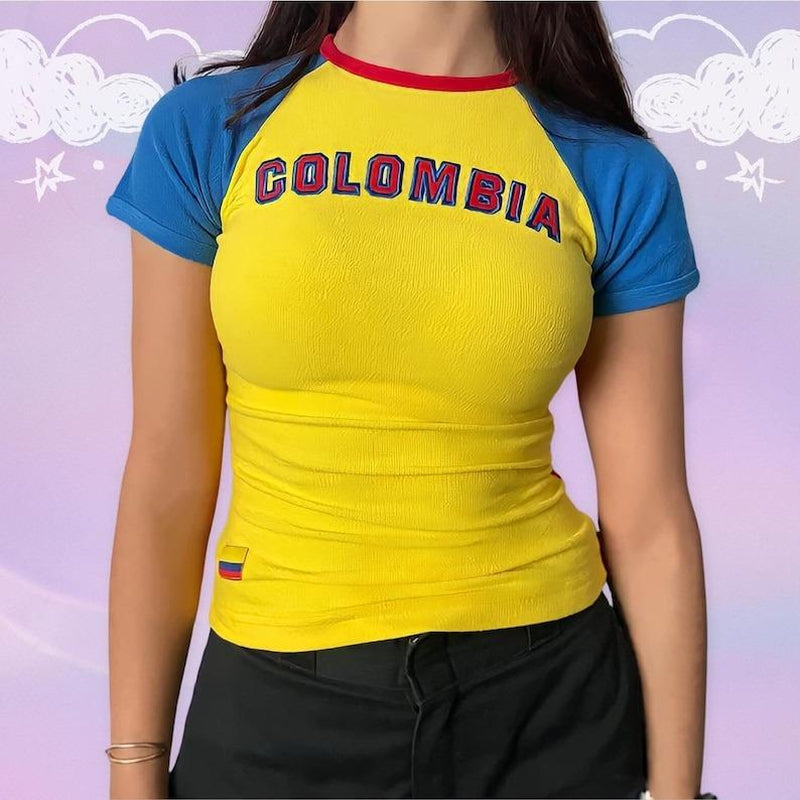 Euro 2024, Angel Baby Y2K Colombia Jersey Top - Soccer Baby Tee, Colombia Baby Tee, Colombia Shirt, Columbia T-Shirt, Colombia Jersey