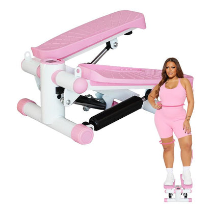 Pink Hydraulic Fitness Stepper with Digital Display and Resistance Bands, 330LBS Load-Bearing Capacity Pink Mini