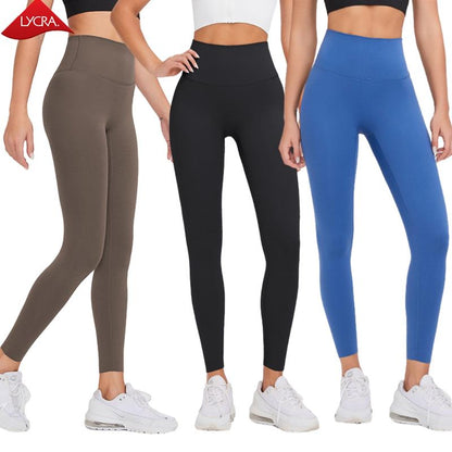 LYCRA Women'S Plain High Waist Tummy Control Buttlifting Sports Leggings, Stretchy Seamlesscomfy Breathable Skinny Pants for Yoga Gymfitness Workout, Ladies Sportswear Bottoms