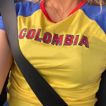 Euro 2024, Angel Baby Y2K Colombia Jersey Top - Soccer Baby Tee, Colombia Baby Tee, Colombia Shirt, Columbia T-Shirt, Colombia Jersey