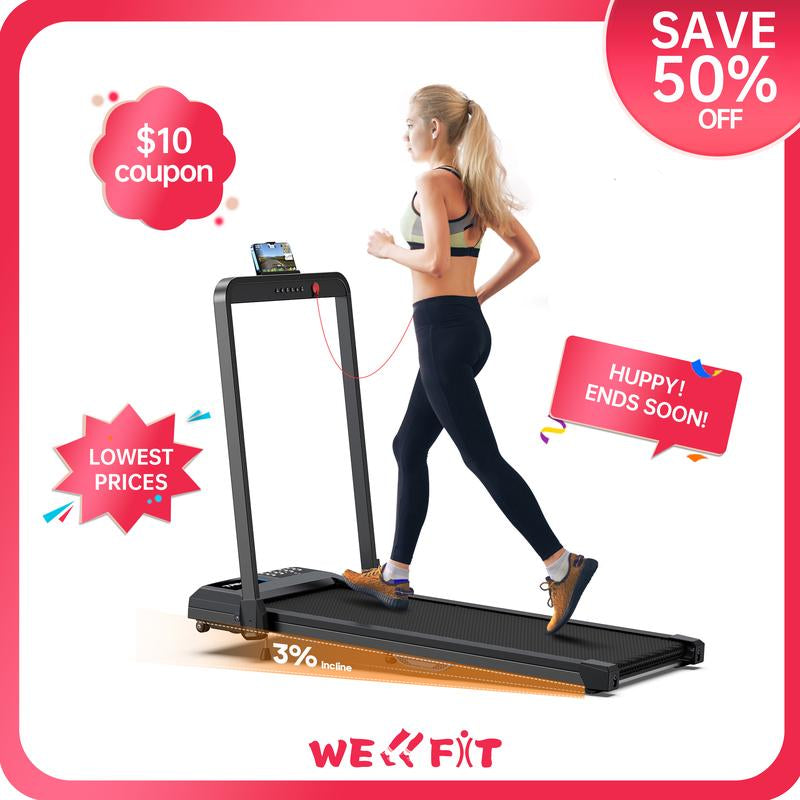 [Wellfit]2-In-1 under Desk Treadmill with Handle – 5O% OFF! Voice-Controlled, Incline Treadmill, 320Lbs Capacity – Upgrade Your Home & Office Fitness