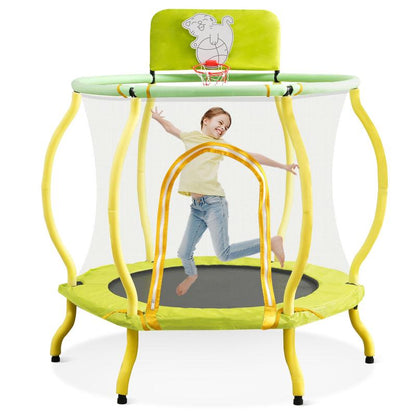 Virubi 4FT Trampoline 48" Indoor Mini Toddler Trampoline with Enclosure, Basketball Hoop and Ball Included, Arc Designed and Full Surrounded for Extra Protection Trampoline Kids